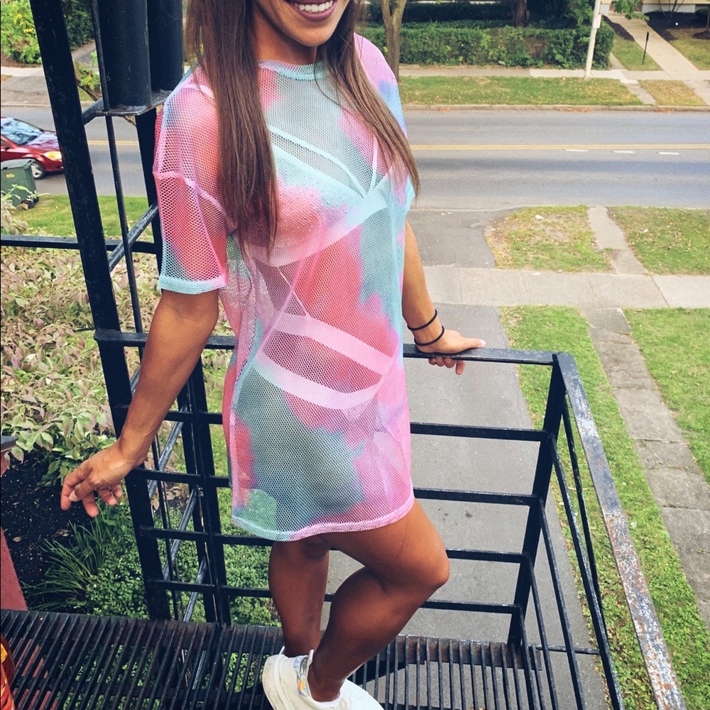Windsor Cotton Candy Mesh Mini Dress Cover Up One Size Festival Rave